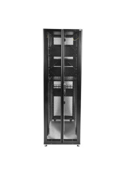 Шкаф серверный ЦМО (ШТК-СП-42.6.10-44АА-9005) напольный 42U 600x990мм пер.дв.перфор. задн.дв.перфор. 2 бок.пан. направл.под закл.гайки 1350кг черный 690мм 139кг 120град. 1950мм IP20 сталь с силовыми розетками укомплектованный
