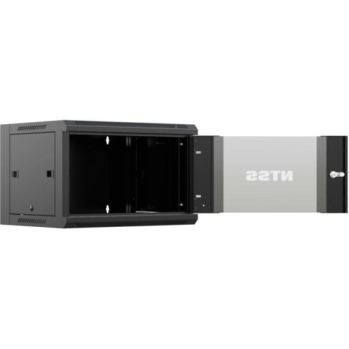 Шкаф коммутационный NTSS (NTSS-W9U6060GS-BL) настенный 9U 570x600мм пер.дв.стекл 60кг черный 500мм 22кг 220град. 500мм IP20 сталь