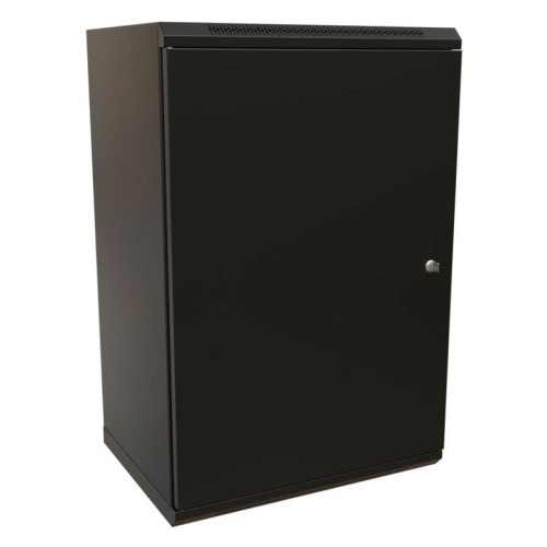 Шкаф коммутационный WRline (WR-TW-1866-SR-RAL9004) настенный 18U 600x600мм пер.дв.металл 2 бок.пан. направл.под винты 60кг черный 520мм 908мм IP20 сталь