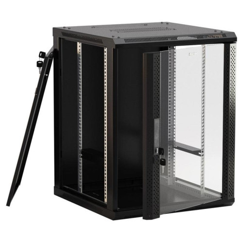 Шкаф коммутационный Hyperline (TWB-FC-1266-GP-RAL9004) настенный 12U 600x600мм пер.дв.стекл 60кг черный 662мм IP20 сталь