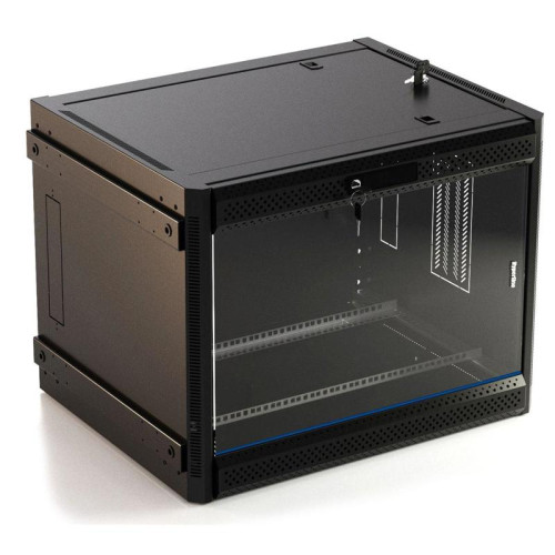 Шкаф коммутационный Hyperline (TWB-FC-1266-GP-RAL9004) настенный 12U 600x600мм пер.дв.стекл 60кг черный 662мм IP20 сталь