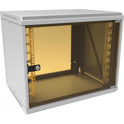 Шкаф коммутационный Suprlan ТВЛ-9U-600-450-СР (05-1093) настенный 12U 600x450мм пер.дв.стекл направл.под закл.гайки 70кг RAL 7035 385мм 19кг 500мм металл