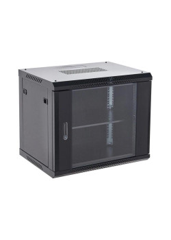 Шкаф коммутационный Rexant (04-0964-112) настенный 9U 600x450мм пер.дв.стекл металл 2 бок.пан. направл.под винты 60кг черный 13.75кг 230град. 501мм IP20 сталь
