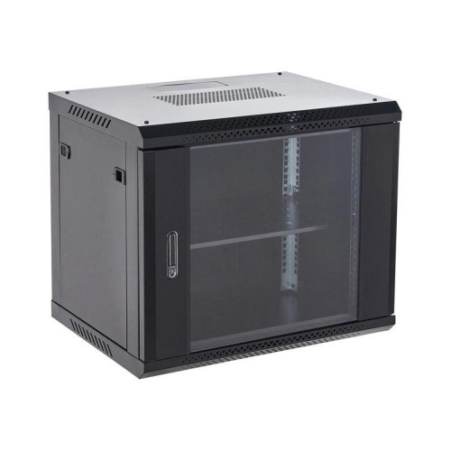 Шкаф коммутационный Rexant (04-1266-112) настенный 12U 600x600мм пер.дв.стекл металл 2 бок.пан. направл.под винты 60кг черный 19кг 230град. 635мм IP20 сталь