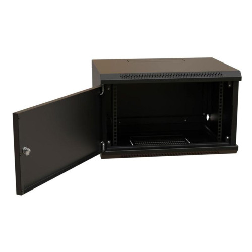 Шкаф коммутационный WRline (WR-TW-0666-SR-RAL9004) настенный 6U 600x600мм пер.дв.металл 2 бок.пан. направл.под винты 60кг черный 500мм 367мм IP20 сталь