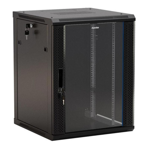 Шкаф коммутационный Hyperline (TWB-0645-GP-RAL9004) настенный 6U 600x450мм пер.дв.стекл 60кг черный 367мм IP20 сталь
