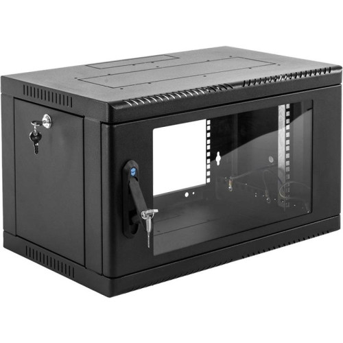 Шкаф коммутационный ЦМО (ШРН-6.650-9005) настенный 6U 600x650мм пер.дв.стекл 200кг черный 600мм 180град.