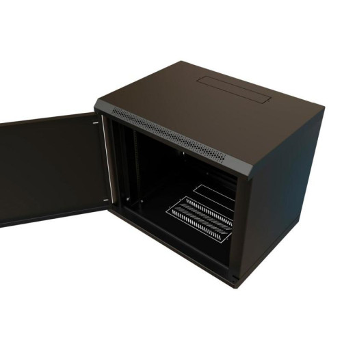 Шкаф коммутационный WRline (WR-TW-1245-SR-RAL9004) настенный 12U 600x450мм пер.дв.металл 2 бок.пан. направл.под винты 60кг черный 350мм 650мм IP20 сталь