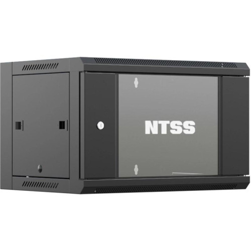 Шкаф коммутационный NTSS (NTSS-W6U6060GS-BL) настенный 6U 570x600мм пер.дв.стекл 60кг черный 500мм 18.8кг 220град. 370мм IP20 сталь