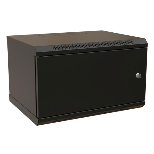 Шкаф коммутационный WRline (WR-TW-0945-SR-RAL9004) настенный 9U 600x450мм пер.дв.металл 2 бок.пан. направл.под винты 60кг черный 350мм 500мм IP20 сталь