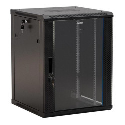 Шкаф коммутационный Hyperline (TWB-0945-GP-RAL9004) настенный 9U 600x450мм пер.дв.стекл 2 бок.пан. 60кг черный 500мм IP20 сталь