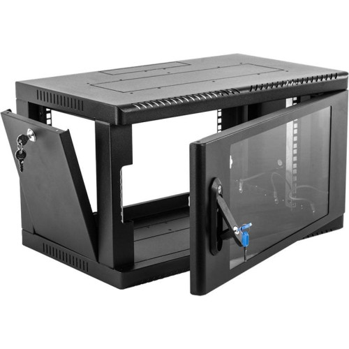 Шкаф коммутационный ЦМО (ШРН-6.350-9005) настенный 6U 600x350мм пер.дв.стекл 200кг черный 300мм 180град.