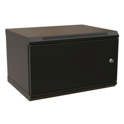 Шкаф коммутационный WRline (WR-TW-0945-SR-RAL9004) настенный 9U 600x450мм пер.дв.металл 2 бок.пан. направл.под винты 60кг черный 350мм 500мм IP20 сталь