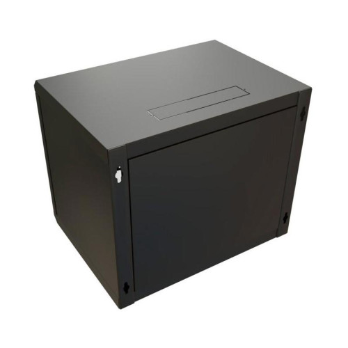 Шкаф коммутационный WRline (WR-TW-1245-SR-RAL9004) настенный 12U 600x450мм пер.дв.металл 2 бок.пан. направл.под винты 60кг черный 350мм 650мм IP20 сталь