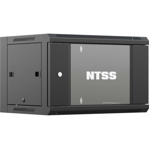 Шкаф коммутационный NTSS NTSS-W9U6045GS-BL настенный 9U 570x450мм пер.дв.стекл 60кг черный 350мм 20.1кг 220град. 370мм IP20 сталь