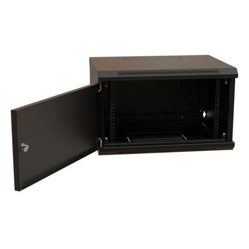 Шкаф коммутационный WRline (WR-TW-0945-SR-RAL9004) настенный 9U 600x450мм пер.дв.металл 2 бок.пан. направл.под винты 60кг черный 350мм 500мм IP20 сталь