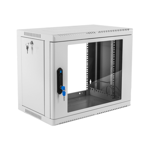 Шкаф коммутационный ЦМО (ШРН-9.500) настенный 9U 600x529мм пер.дв.стекл 200кг серый 470мм 180град.