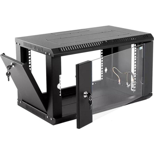 Шкаф коммутационный ЦМО ШРН-ЭКОНОМ (ШРН-Э-6.350-9005) настенный 6U 600x350мм пер.дв.стекл 85кг черный 300мм 11.43кг 180град. 342мм металл