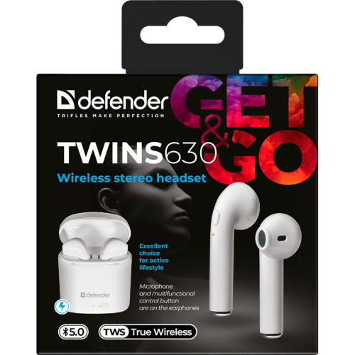 Defender Беспроводная гарнитура Twins 630 белый,TWS, Bluetooth