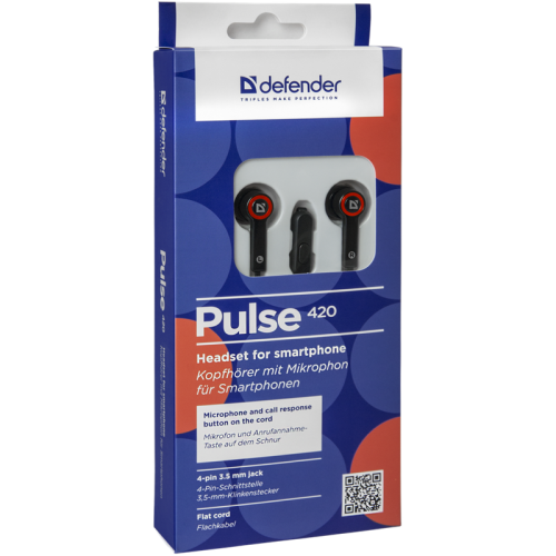 Defender Гарнитура для смартфонов Pulse 420 черный + красный, вставки