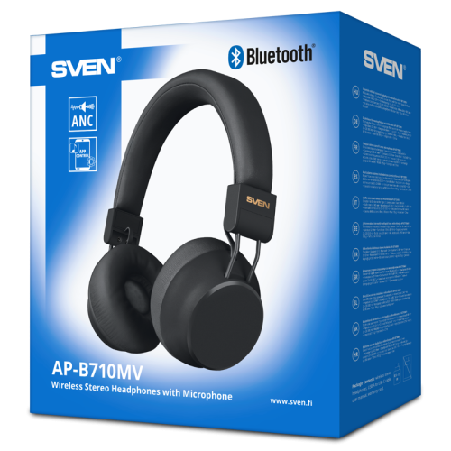 Беспроводные стереонаушники с микрофоном SVEN AP-B710MV, черный (Bluetooth, ANC, APP, 3 mics, 500mAh)