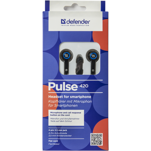 Defender Гарнитура для смартфонов Pulse 420 черный + синий, вставки