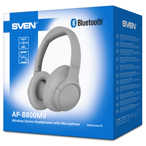 Беспроводные стереонаушники с микрофоном SVEN AP-B800MV, серый (Bluetooth, hybrid ANC, APP, 4 mics 500mAh)