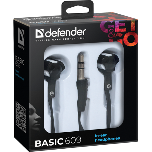 Defender Наушники вставки Basic 609 черный + белый