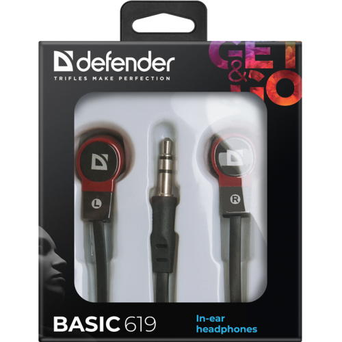 Defender Наушники вставки Basic 619 черный + красный