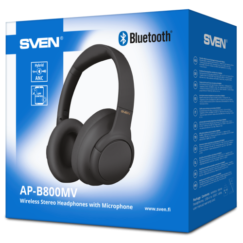 Беспроводные стереонаушники с микрофоном SVEN AP-B800MV, черный (Bluetooth, hybrid ANC, APP, 4 mics 500mAh)