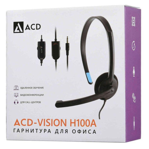 Гарнитура ACD-Call H100A  ACD-H100A-AB1  черная, mini jack 3.5mm, 1х динамик 40мм, поворотный  ACD-H100A-AB1  микрофон, управление на проводе, длина провода 1,6м (551929)