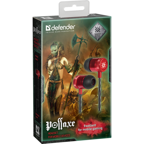 Defender Гарнитура для смартфонов Pollaxe черный + красный, кабель 1,2 м