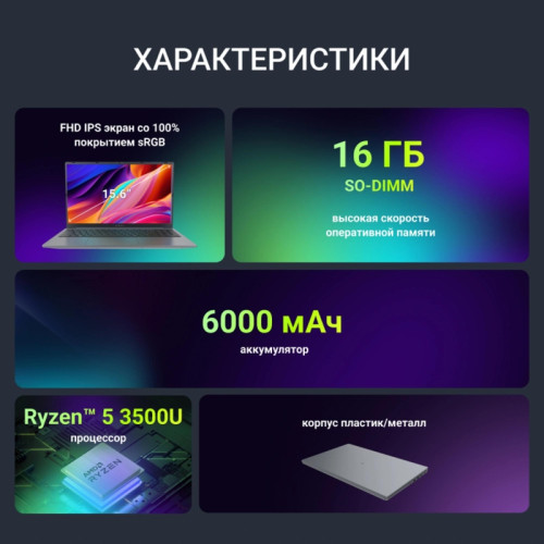 Ноутбук Digma Nova Ryzen 5 3500U 16Gb SSD512Gb AMD Radeon Vega 8 15.6