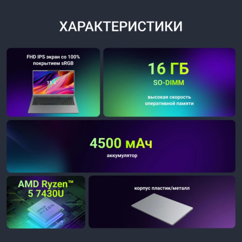 Ноутбук Digma Ascend Ryzen 5 7430U 16Gb SSD512Gb AMD Radeon Graphics 15.6