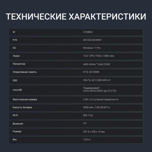 Ноутбук Digma Echo Athlon Gold 3150C 8Gb SSD256Gb AMD Radeon Graphics 15.6 Ноутбук Digma Echo Athlon Gold 3150C 8Gb SSD256Gb AMD Radeon Graphics 15.6