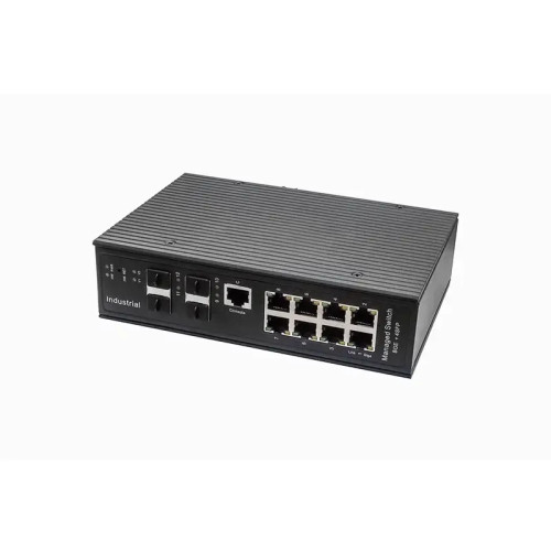 Промышленный управляемый (L2+) коммутатор Gigabit Ethernet на 8GE RJ45 + 4 GE SFP порта с функцией мониторинга температуры/ влажности/ напряжения. Порты: 8 x GE (10/100/1000Base-T) + 4 x GE SFP (1000Base-X). Уровень управления L2+. Встроенная система мони