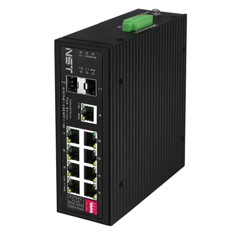 Промышленный PoE коммутатор Fast Ethernet на 8 FE RJ45 PoE + 1 GE RJ45 + 2 GE SFP порта. Порты Ethernet: 8x10/100Base-T, 1x10/100/1000Base-T, 2x1000Base-X. Порты PoE: 1-2 - до 90W (IEEE 802.3af/at/bt),3-8 - до 30W (IEEE 802.3af/at). PoE WatchDog (Антизави