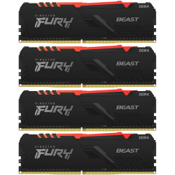 Память оперативная/ Kingston 64GB 2666MHz DDR4 CL16 DIMM (Kit of 4) 1Gx8 FURY Beast RGB