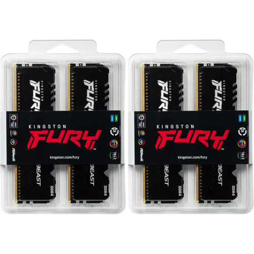 Память оперативная/ Kingston 64GB 3200MHz DDR4 CL16 DIMM (Kit of 4) 1Gx8 FURY Beast RGB