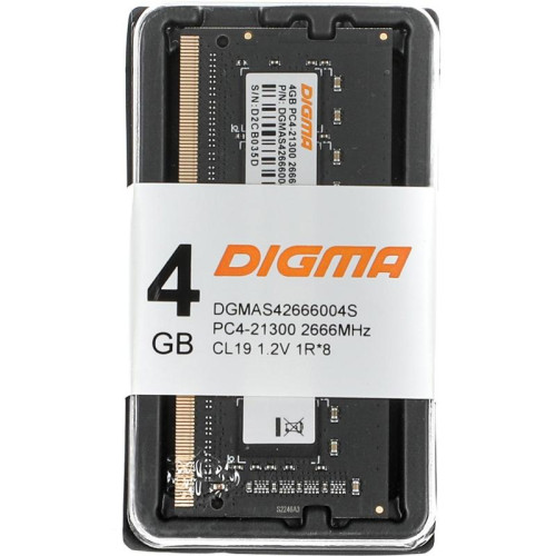 Оперативная память DDR4 4Gb 2666MHz Digma DGMAS42666004S RTL PC4-21300 CL19 SO-DIMM 260-pin 1.2В single rank Ret [DGMAS42666004S]