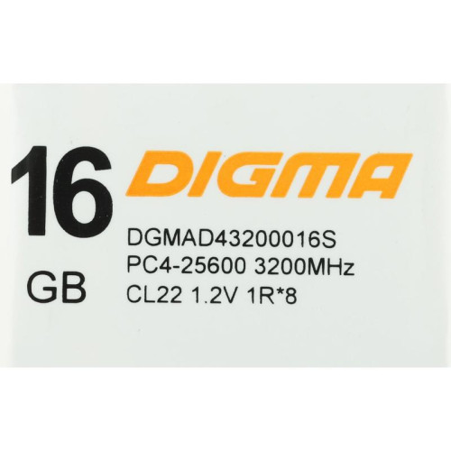 Оперативная память DDR4 16Gb 3200MHz Digma DGMAD43200016S RTL PC4-25600 CL22 DIMM 288-pin 1.2В single rank Ret [DGMAD43200016S]