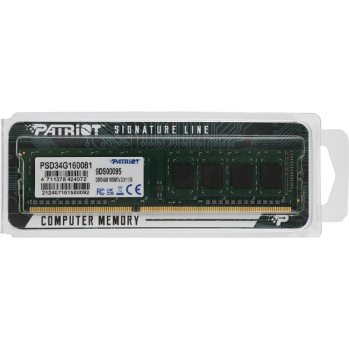 Оперативная память DDR3 4Gb 1600MHz Patriot PSD34G160081 RTL PC3-12800 CL11 DIMM 240-pin 1.5В single rank Ret [PSD34G160081]