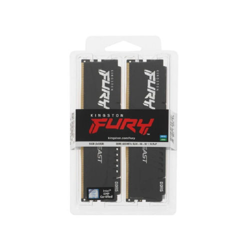 Память оперативная/ Kingston 64GB 4800MT/s DDR5 CL38 DIMM (Kit of 2) FURY Beast Black PnP Память оперативная/ Kingston 64GB 4800MT/s DDR5 CL38 DIMM (Kit of 2) FURY Beast Black PnP