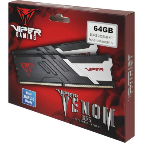 Оперативная память DDR5 2x32GB 6400MHz Patriot PVV564G640C32K Viper Venom RTL Gaming PC5-51200 CL32 UDIMM 288-pin 1.4В с радиатором Ret [PVV564G640C32K]