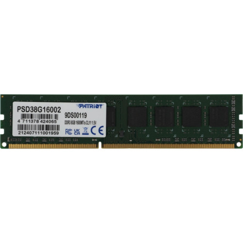 Оперативная память DDR3 8Gb 1600MHz Patriot PSD38G16002 RTL PC3-12800 CL11 DIMM 240-pin 1.5В dual rank Ret [PSD38G16002]