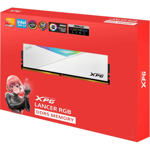 Память DDR5 2x16GB 6400MHz A-Data AX5U6400C3216G-DCLARWH XPG Lancer RGB RTL PC5-51200 CL32 DIMM 288-pin 1.4В kit dual rank с радиатором Ret