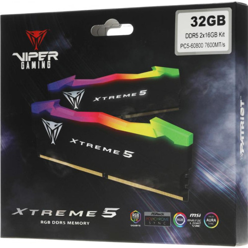 Оперативная память DDR5 2x16Gb 7600MHz Patriot PVXR532G76C36K Viper XTREME RGB RTL Gaming PC5-60800 CL36 DIMM 288-pin 1.45В с радиатором Ret [PVXR532G76C36K]