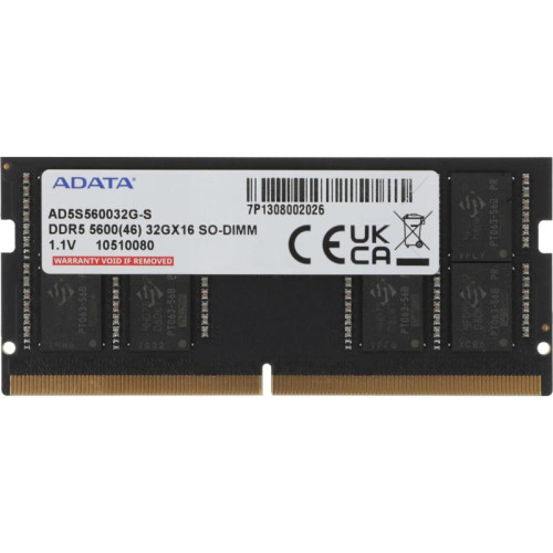 Память DDR5 32GB 5600MHz A-Data AD5S560032G-S RTL PC5-44800 CL46 SO-DIMM 262-pin 1.1В single rank Ret