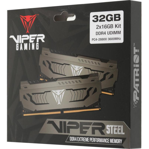 Память DDR4 2x16GB 3600MHz Patriot PVS432G360C8K Viper Steel RTL Gaming PC4-28800 CL18 DIMM 288-pin 1.35В single rank с радиатором Ret