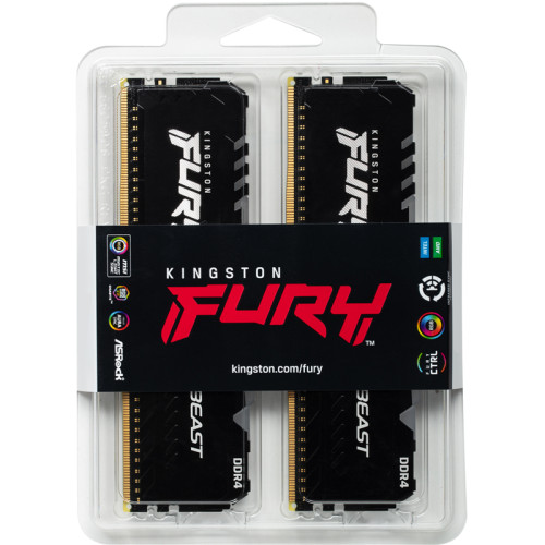 Память оперативная/ Kingston 16GB 3200MHz DDR4 CL16 DIMM (Kit of 2) FURY Beast RGB